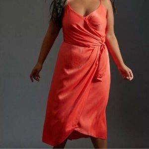 Anthropologie 18W Giverny Midi Slip Dress Coral